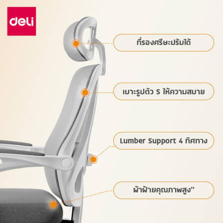 เก้าอี้สำนักงาน DELI KF264-J-WH-01 สีเทา_4
